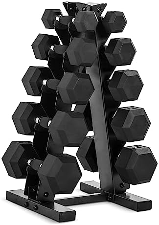 CAP Rubber Coated Dumbbell Set with Vertical Rack