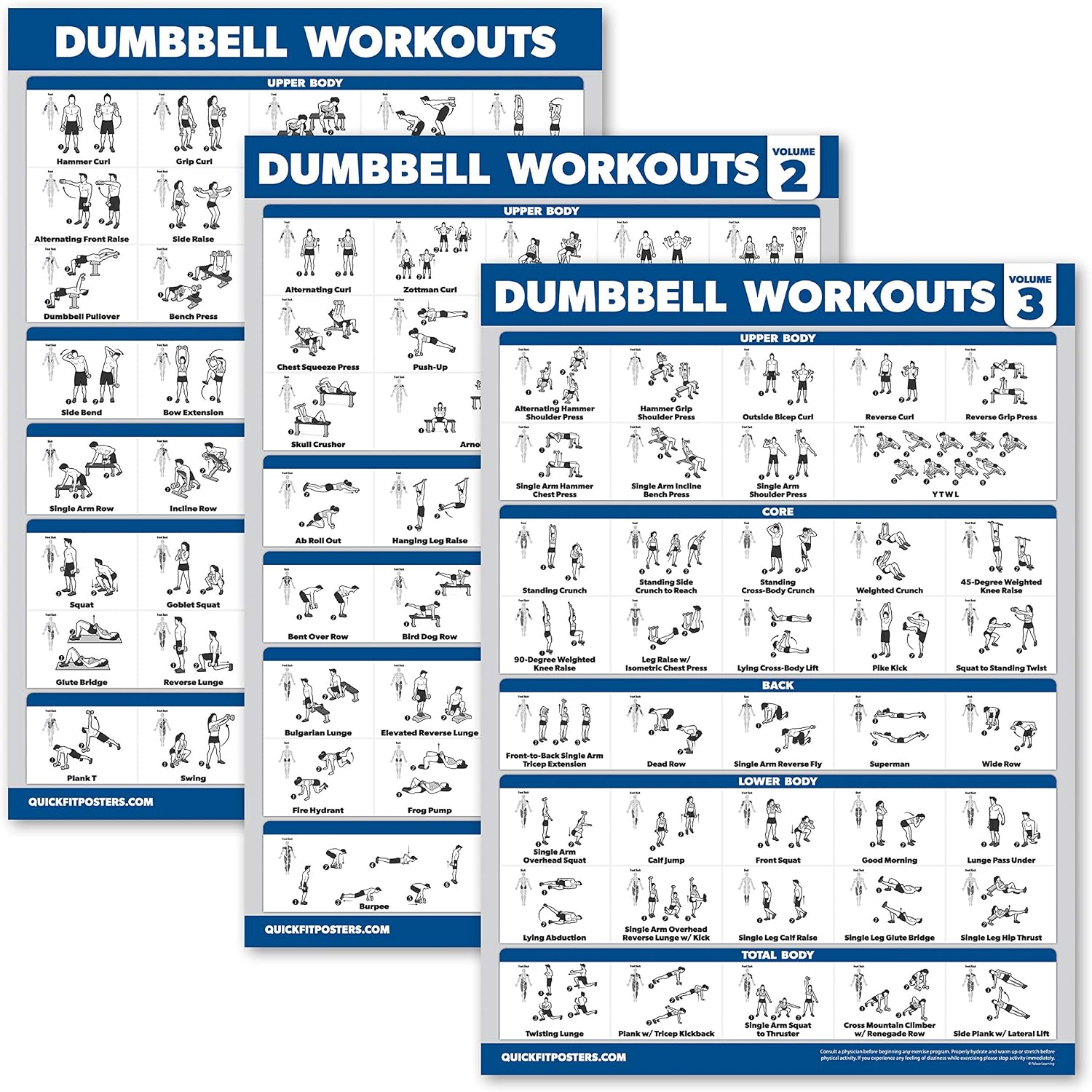 Palace Learning 3 Pack - Dumbbell Workout Posters for Home Gym - Volume 1, 2 ...