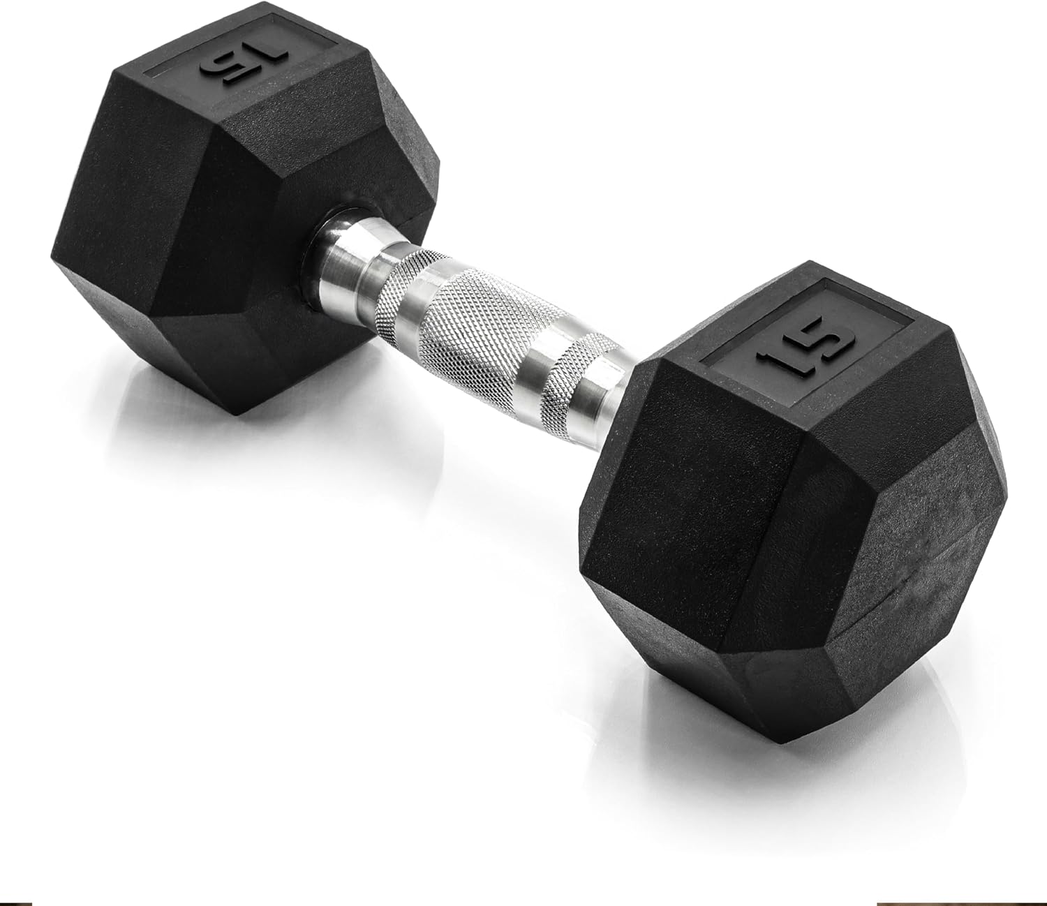 CAP Rubber Coated Dumbbell Weights, Free Weights for Home Gym Strength Training, Anti-Roll Hex Dumbbells with Black, Chrome and Comfort Grip Handles, Singles