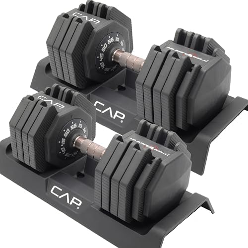 CAP ADJUSTABELL Adjustable Dumbbell Set, Premium Quick Select Adjustable Weights for Strength Training, Singles & Pairs, 25 LB & 55 LB, Hex Dumbbells, Multiple Handle Options