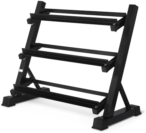 Amazon Basics 3-Tier Adjustable Dumbbell Weight Rack, Sturdy Steel Stand Only, Black