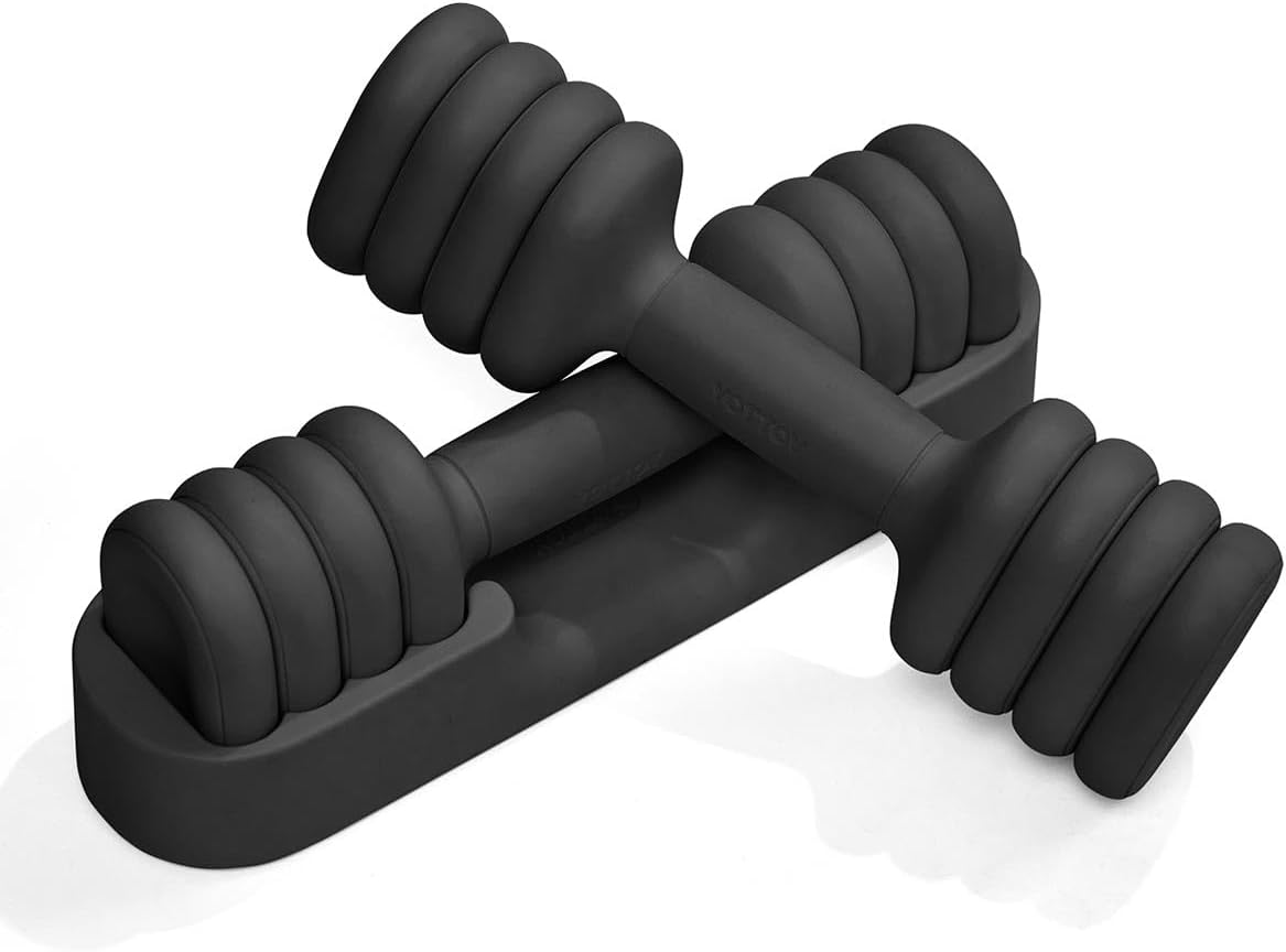 YOTTOY Adjustable Dumbbell Set of 2, 4-in-1 Hand Weights for Women at Home, Compact Free Weights Dumbbells Set with Soft Grip and Base, 2-5 lbs Each for Home Gym
