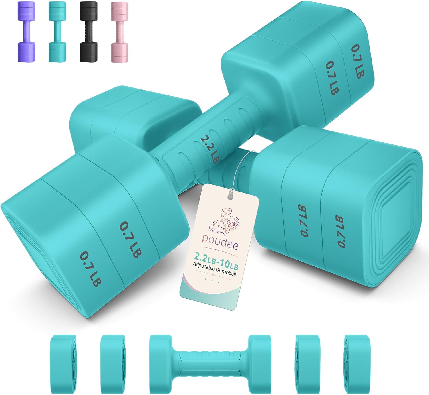 Adjustable Dumbbell Set of 2, 2.2-20LB Adjustable Weight Set, 3 in 1 Free Weights Dumbbells Set with Anti-slip Handle